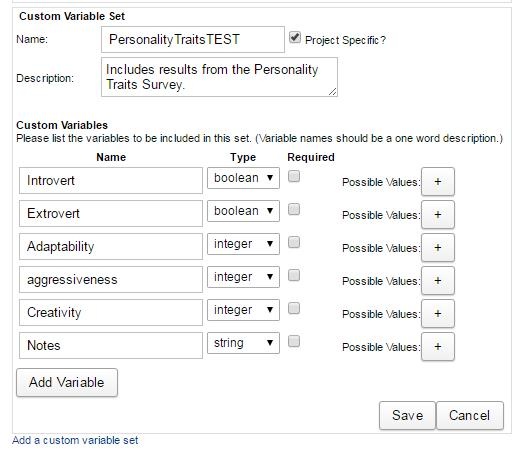 custom variable set for subjects