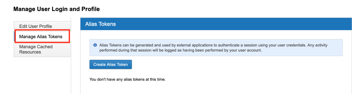 Navigate to Manage Alias Tokens